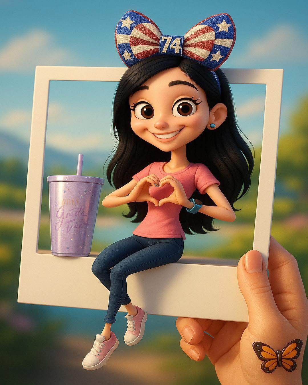 AI Polaroid cartoon style transformation - Realistic photo transformed into retro cartoon artwork with enhanced artistic appeal